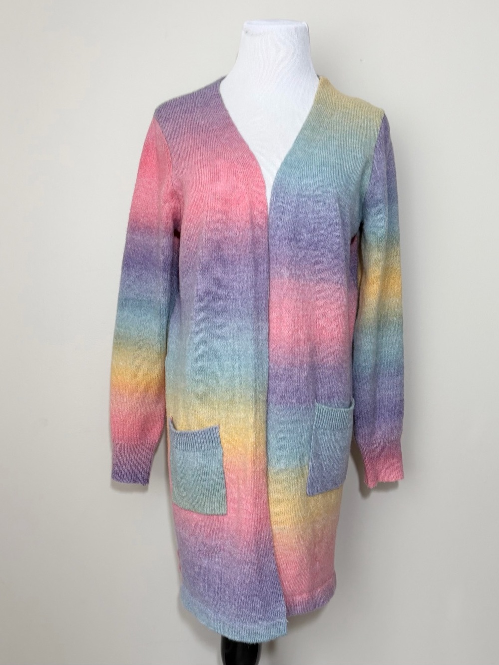 Ombré Rainbow Open Front Cardigan Sweater